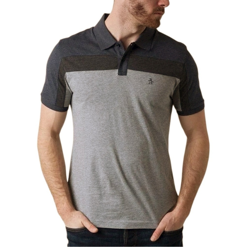 Original Penguin Men's Navy and Gray Stripe Knit Casual Polo Shirt Size 4XL